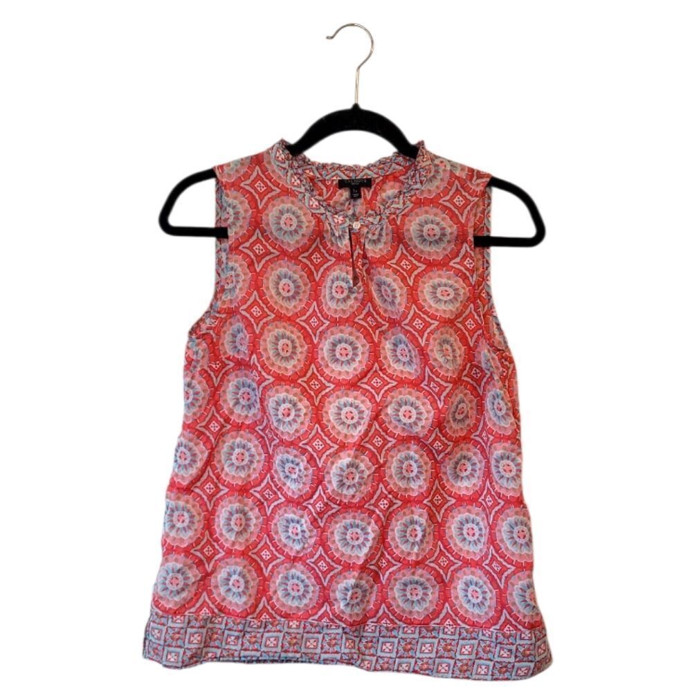 Talbots Women's Coral Medallion Print 100% Cotton Blouse Size SP